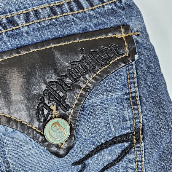 A Prodigee Distressed Y2K Jean Faux Leather Pocket Flap Southpole Blue Men 36x29 - Picture 6 of 14